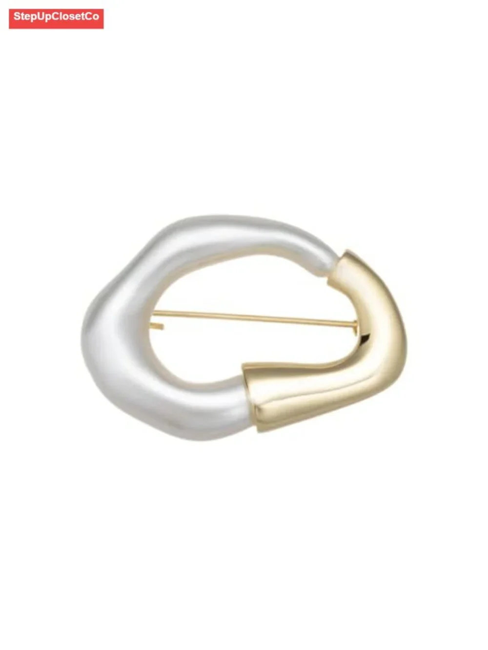 Irregular Geometric Brooch Pin Gold-Tone Plated Metal Statement Hollow Lapel